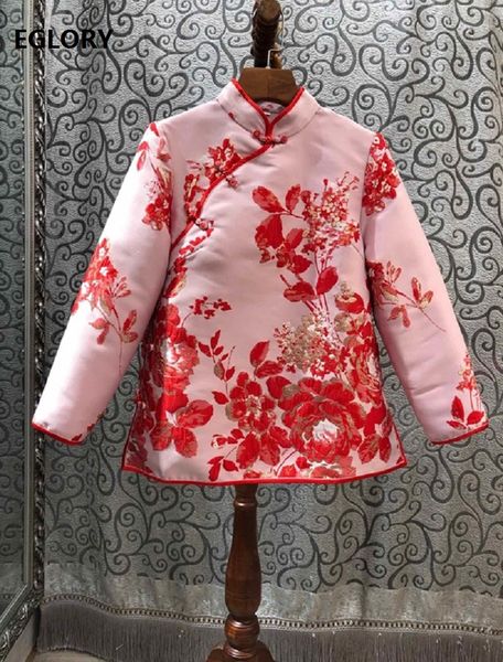 

fashion jacket 2019 autumn winter coat women red floral jacquard print long sleeve sweet pink coat female outwear, Black