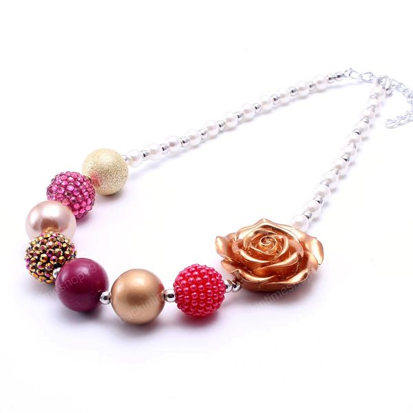 

gold color flower kid chunky necklace pretty fashion toddlers girls bubblegum bead chunky necklace children jewelry, Red;brown