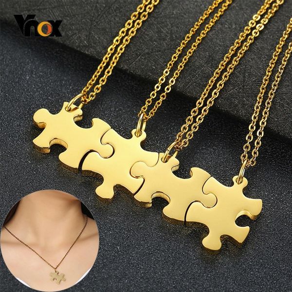 

vnox 2/3/4/5 pcs necklaces set personalize name bff necklaces for women men stainless steel heart puzzle pendants special gift, Silver