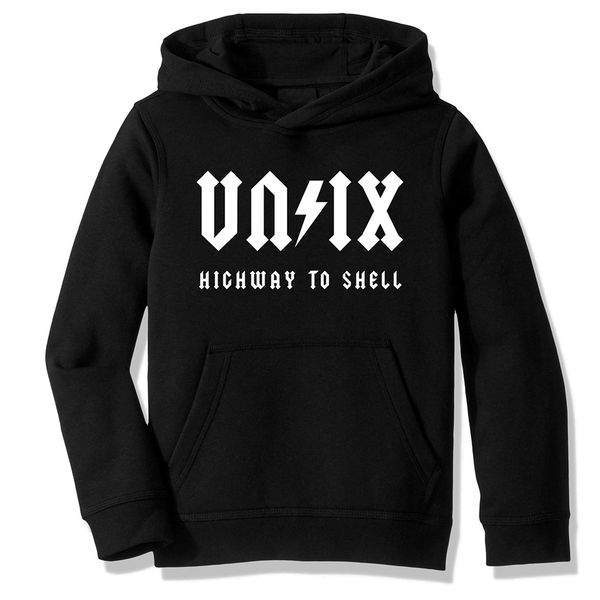 

fleece hooded sweatshirt hoodies unix high way to shell developer programmer coder joke casual clothing, Black