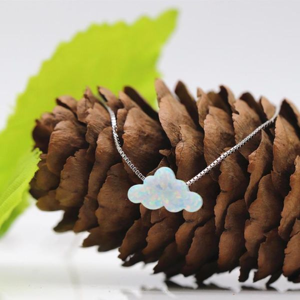 

1pc/lot)lovely 7.3x12mm 925 sterling silver cloud opal necklace for women synthetic white cloud opal necklace for gift