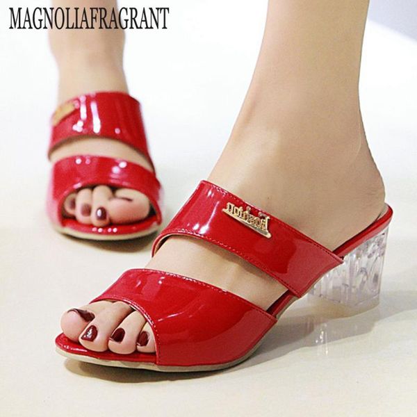 

summer shoes 2020 women slippers open toed high heels women fashion transparent heel slippers sandals square heel zapatos hy607, Black