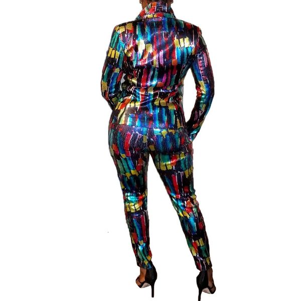 

осень-зима женской набор tracksuit полного рукав sequined печать пиджаки + брюки костюм из двух частей установить повседневный офис lady эпи, White;black