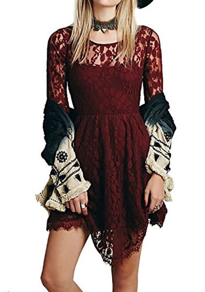 

r.vivimos women lace asymmetric see through dresses + lining 2 piece, Black;gray