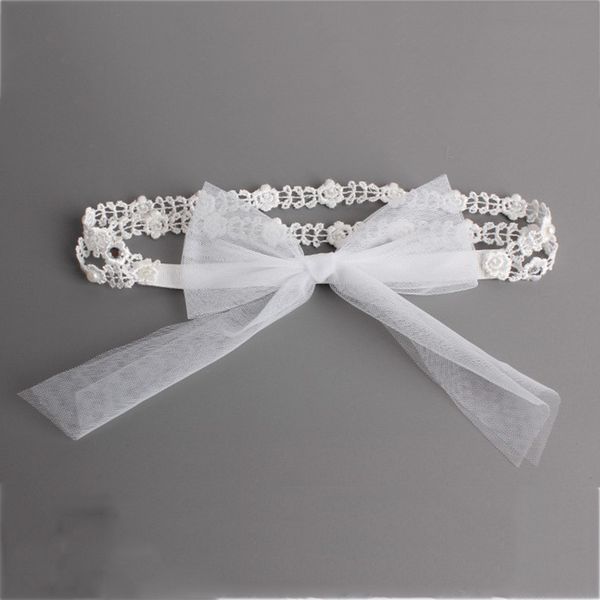 

hair accessories baby girl headband pearl lace flower band child retro elastic kid adjustable tieback headwear po props, Slivery;white