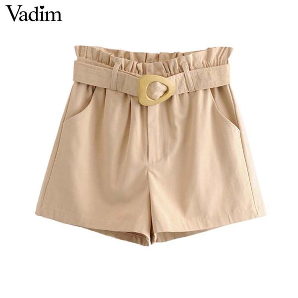 2019 Vadim Women Stylish Solid Shorts Sashes Pockets Elastic