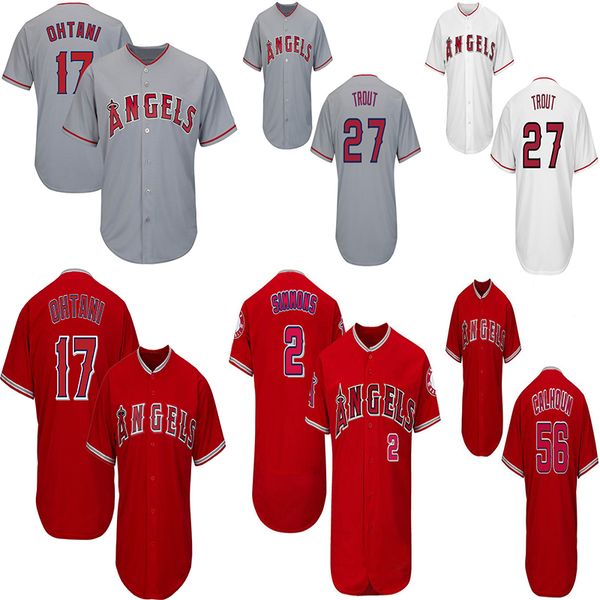 

Men's Los Angeles Baseball Jersey Angels 27 Mike Trout 17 Shohei Ohtani 56 Kole Calhoun 2 Andrelton Simmons Jerseys