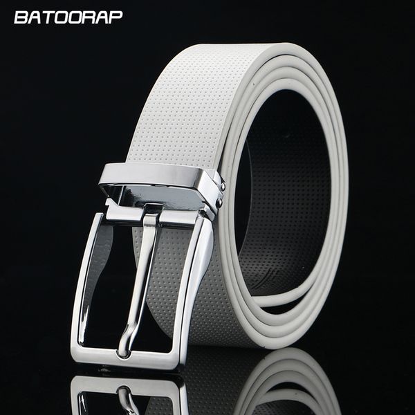 

batoorap] 2019 designer men belt silver pin buckle strap male genuine leather belts for men luxury belt white cinturones hombre, Black;brown