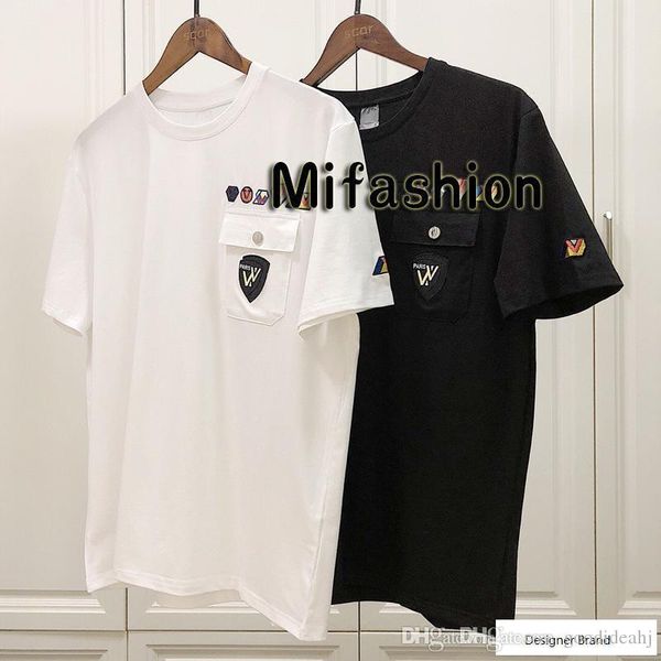 

19ss luxury europe france paris pocket embroidery badge t-shirt fashion mens designer women t shirt casual tee, White