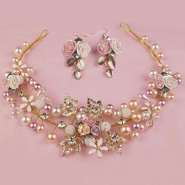 

gold color handmade flower headpieces wedding bridal pearl and crystal headbands for bride hair accessories bridesmaid jewelry c19041703, Slivery;golden