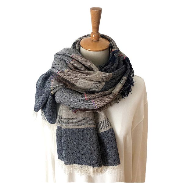 

2019 new japanese style winter scarf cotton and linen solider color long women's scarves shawl plaid men scarf, Blue;gray