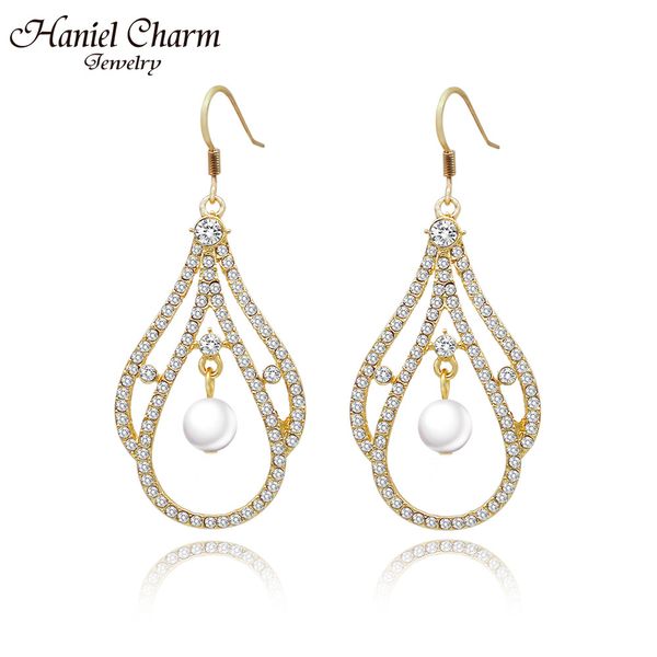 

haniel charm jewelry fashion water drop earrings gold color plated pearl earrings for women party gifts, Silver