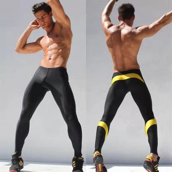 

men's pants running compression tights men sports leggings fitness sportswear long trousers training skinny, Black