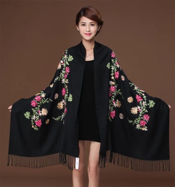 

new embroidery flowers scarf women cashmere cotton viscose shawls soild plain embroider scarfs muslim tassels hijabs gp02