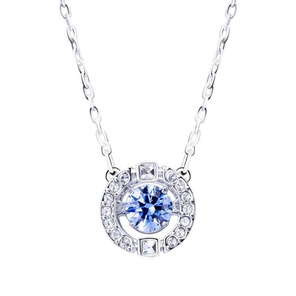 

1pc collarbone chain blue rhinestone inlaid pendant chain necklace clavicle for lover friend woman mother (silver blue