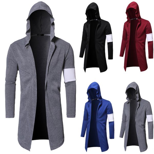 

men's hooded patchwork trench men coat jacket cardigan long sleeve outwear blouse hombre, Black;brown