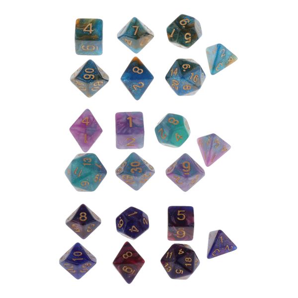 

21 pieces multicolor plastic polyhedral dices bulk for games