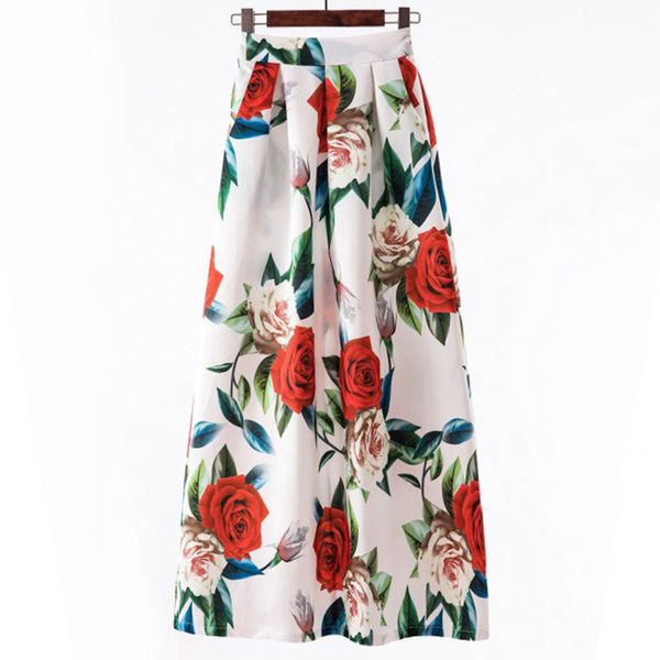 

vintage women floral party high waist pleated skirt spring summer long skirt, Black