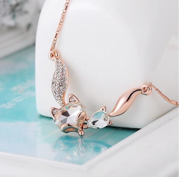 

fashion fox crystal necklace rhinestones crystal pendant necklaces women sweater chain necklace jewelry clothing accessories, Silver
