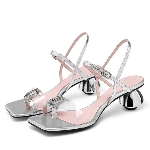 

pgxxzlx new women's sandals metal decotaion silver sandal for women cool peep toe thick heels pumps 2020 summer prom shoes woman, Black
