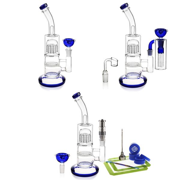 

REANICE 14.5 Высота: 25см Recycler голубого Bongs стеклянных водопроводные трубы мазок ручной Бент шея бом вода дешевых труб Соты барботер