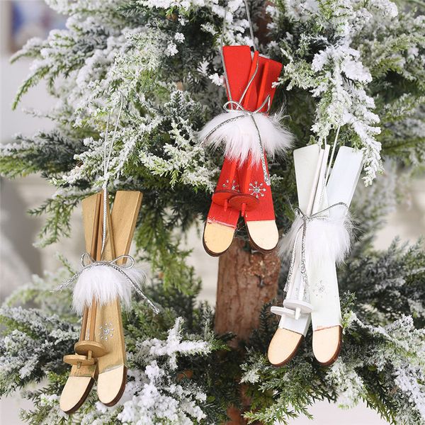 Christmas Wooden Sleigh Decoration Christmas Xmas Rope Feather