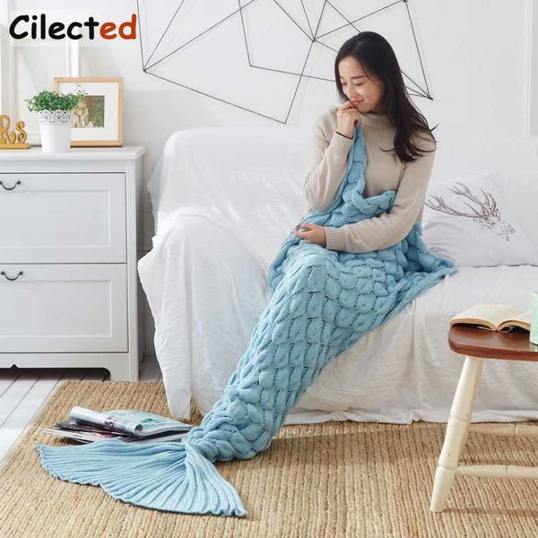

cilected новый arrivel вязаная русалка tail одеяло для взрослых / ребенка / младенца mermaid одеяло knit кашемира-like tv диван одеяло