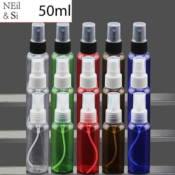 Flacone spray in plastica vuoto da 50 ml Ricaricabile Toner per il viso da donna Contenitore per spruzzatore d'acqua per il trucco Rosso Blu Verde Atomizzatori trasparenti