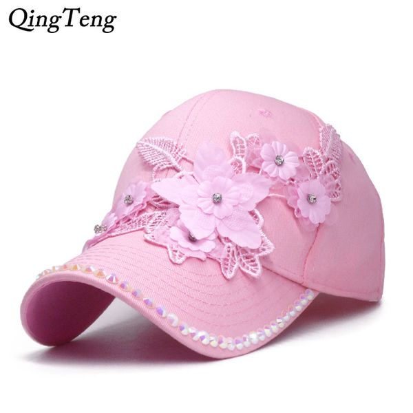 

fashion luxury 3d flower women's baseball caps girl pink casual sun hat summer rhinestones cap female adjustable hip hop cap, Blue;gray