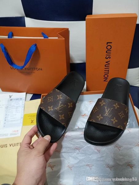 

2020 european brand men and women fashion printed leather sandals summer outdoor beach shoes casual slippers, Black