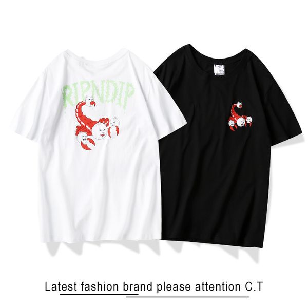 

summer new lover short sleeve scorpion print crew neck t-shirt loose men and women short sleeves classic t-shirt top, White;black