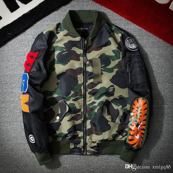 

мужчины и женщины повседневная бейсбол равномерное хип-хоп мода куртка старинные патч большая акула летающая куртка новый стиль оптовая, Black;brown