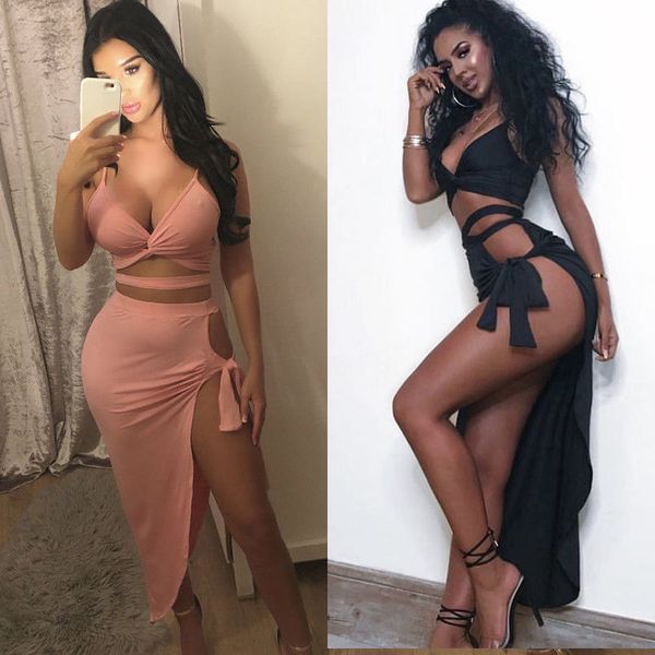 

women dress sheer evening party midy dress bodycon 2 piece set crop robe femme ropa mujer elegant 2019 new summer, Gray