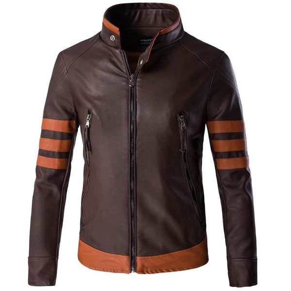 

leather jacket 2020 new stand-up collar slimmer zipper pocket men's leather jacket patchwork ply-size motorcycle men, Black;brown