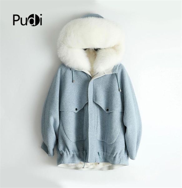 

zy18954 women real herringbone wool fabric coat lady rex fur lining fur collar leisure fall/winter wool long outwear, Black