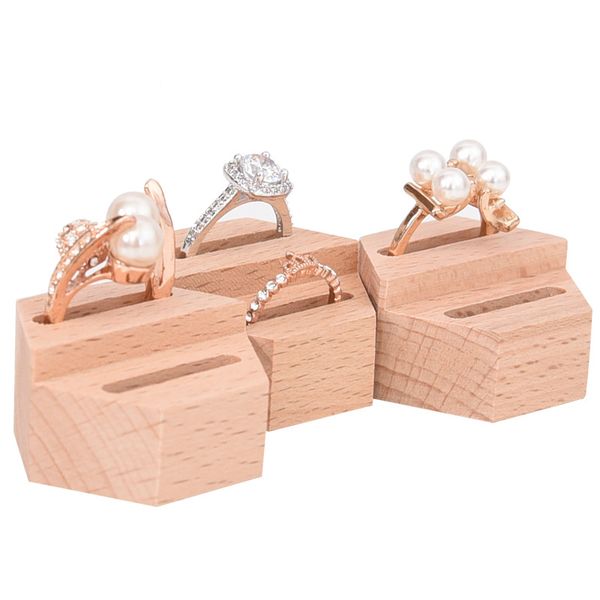 

[ddisplay]wedding hexagon rings holder display wooden couple rings display stand creative engagement lover rings showcase windows display, Black