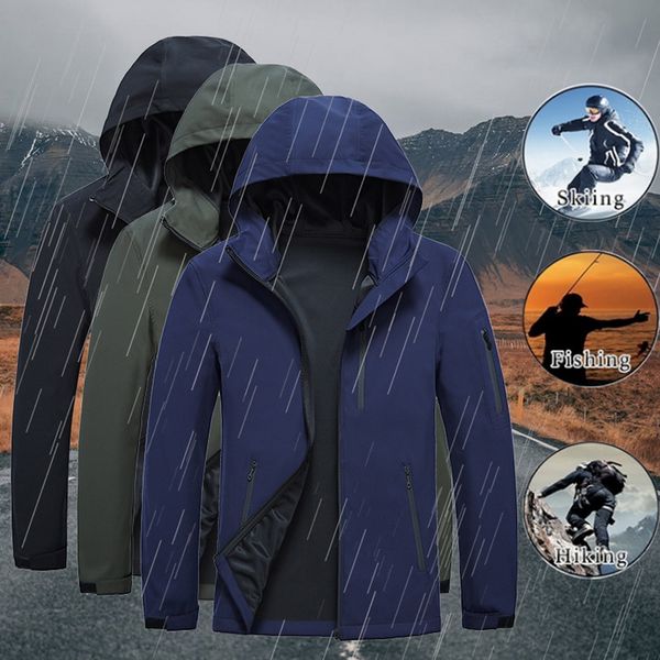 

autumn winter outdoors men hiking zipper soft shell waterproof jacket mountaineering coats thin casual male jackets plus size, Black;brown