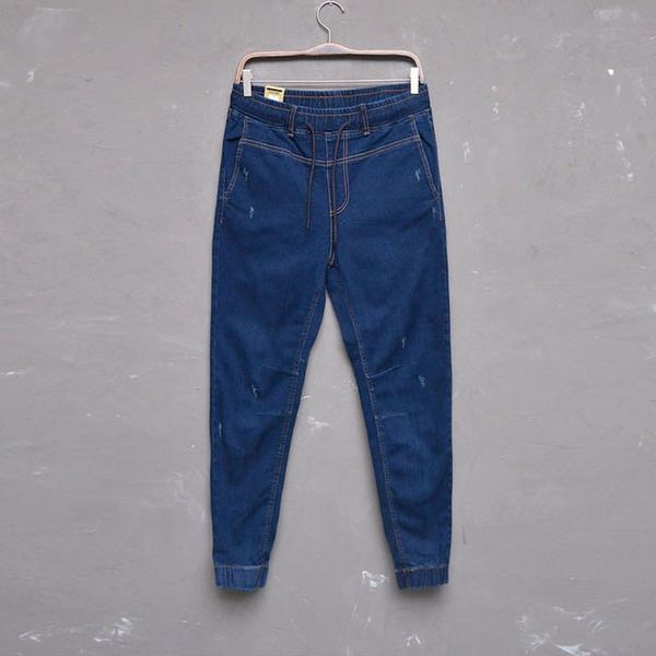

3 styles men jeans men stretchy skinny biker slim fit denim elastic waistline pencil pants casual jeans hole fashion casual trousers, Blue
