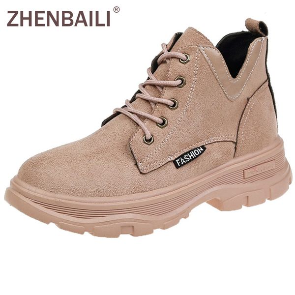

zhenbaili faux suede high sneakers women ankle boots woman platform shoes 2019 winter snow boots lace-up casual ladies shoes, Black