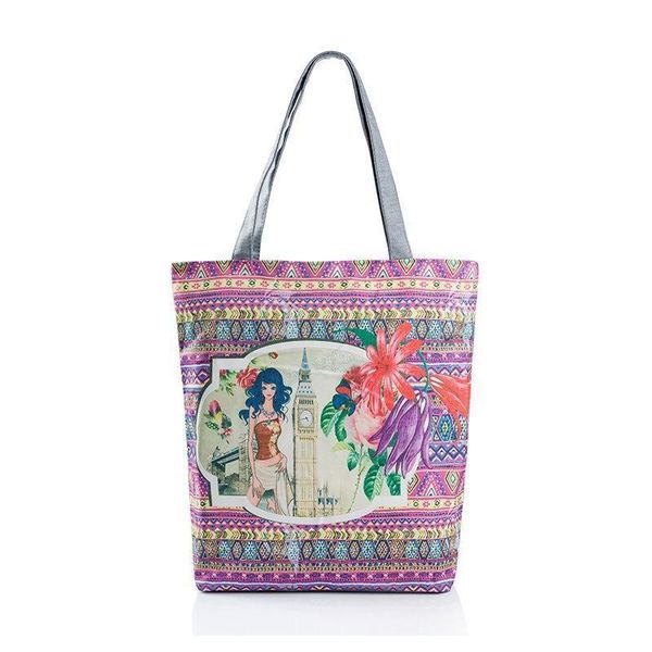 

floral print canvas bag women flowers handbags large capacity female shoulder bags single shopping bag casual pattern beach bags