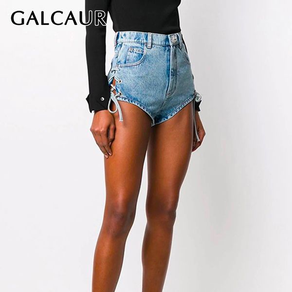 

galcaur korean denim women's short high waist lace up bowknot hollow out short pants for female clothing fashion 2020 tide, White;black