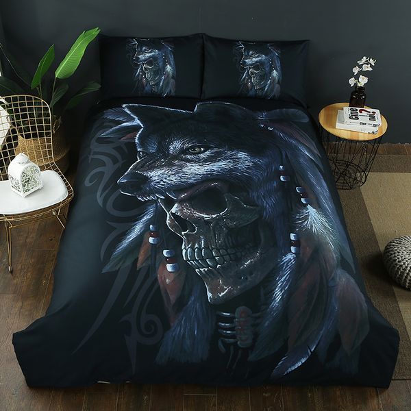 

drop shipping 2/3pcs 3d bedding set duvet cover pillowcase wolves skull duvet cover set pillowcase bedroom
