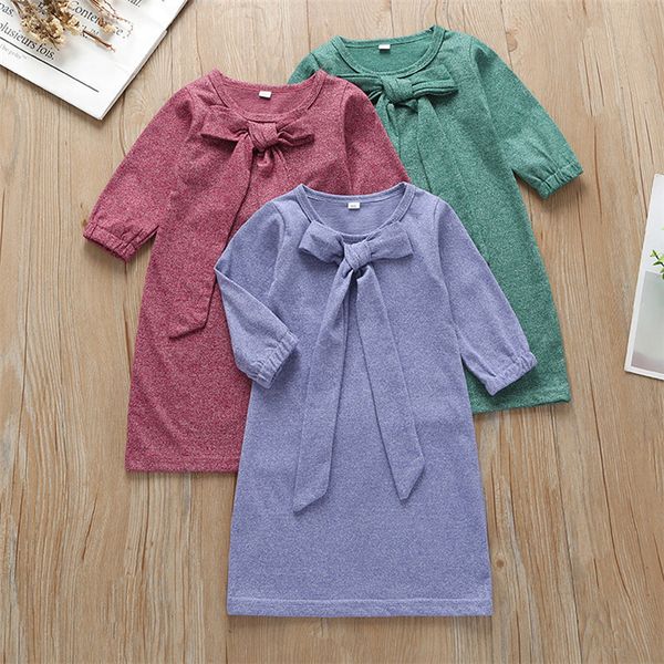 

autumn baby girls dresses 3 colors casual round-necked long-sleeved bow dress princess skirt kids designer clothes girls jy730, Red;yellow