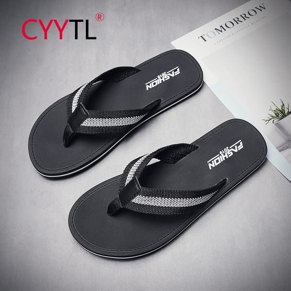 

cyytl summer fashion men flip flops high-quality beach shoes sandals non-slip male slippers casual flast bottom shoes comfy, Black