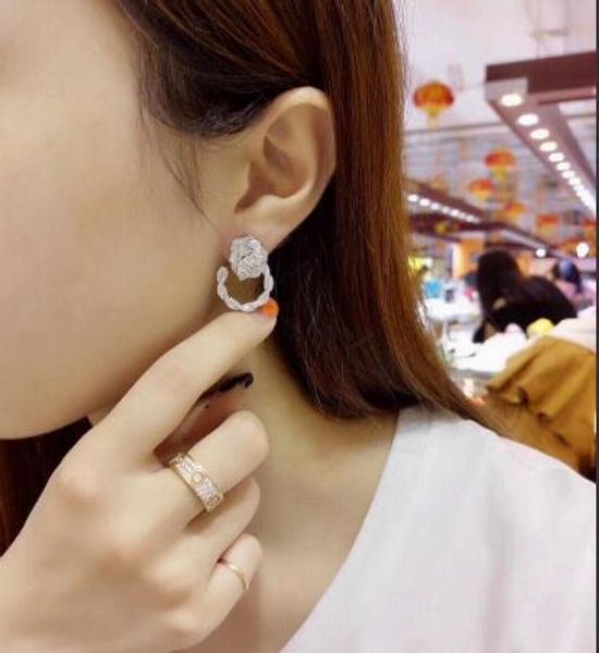 

925 sterling silver earrings openwork rose stud earrings for women banquet gift rose designer fashion earrings jewelry, Golden;silver