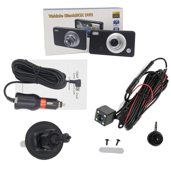 

3ch car dvr driving video cam vehicle data recorder 4" full hd 1080p front + rear + 360Â° rotatable detachable lens 170Â° 140Â° 120Â° fov