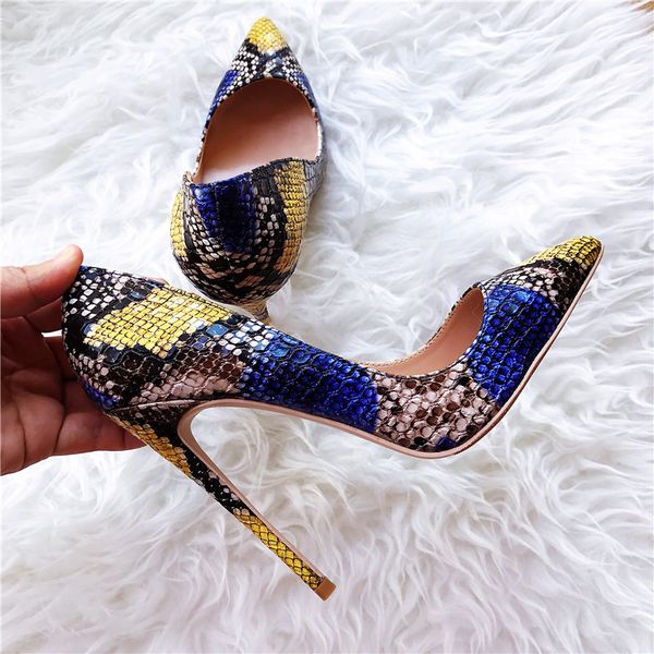 

women lady woman new 2019 yellow blue python leather poined toes wedding heels stiletto high heels shoes pumps boots 10cm, Black