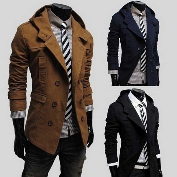 

mens trench coat new fashion design men windbreaker coat autumn winter double-breasted windproof slim trench men plus size, Tan;black