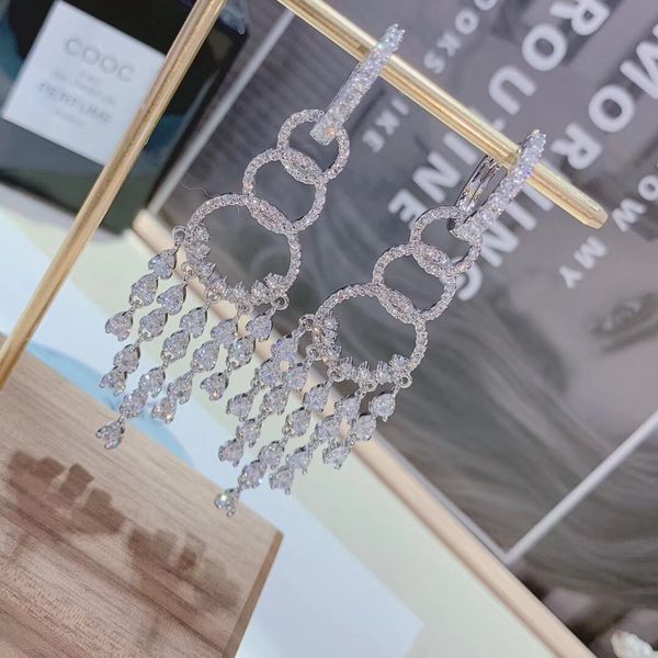 

silver inlaid crystal diamond 4layer dinner tassel long earrings female temperament delicate simple earrings jewelry, Golden;silver