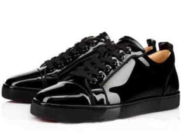 

elegant low red black sneakers junior flat red bottom shoes women men trainers patent leather lace-up red soles luxury party dress s02